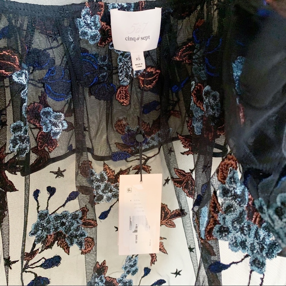 Cinq a Sept Korus Floral Ruffle Sheer Top XS - Picture 6 of 10